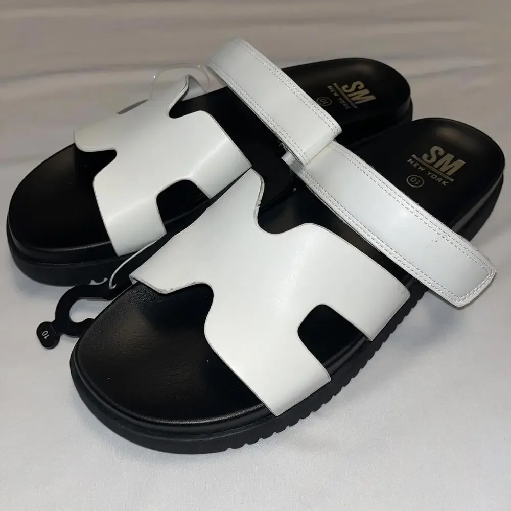 SM New York Steve Madden Moana Women's 10M White Black Slides Sandals Flatform
